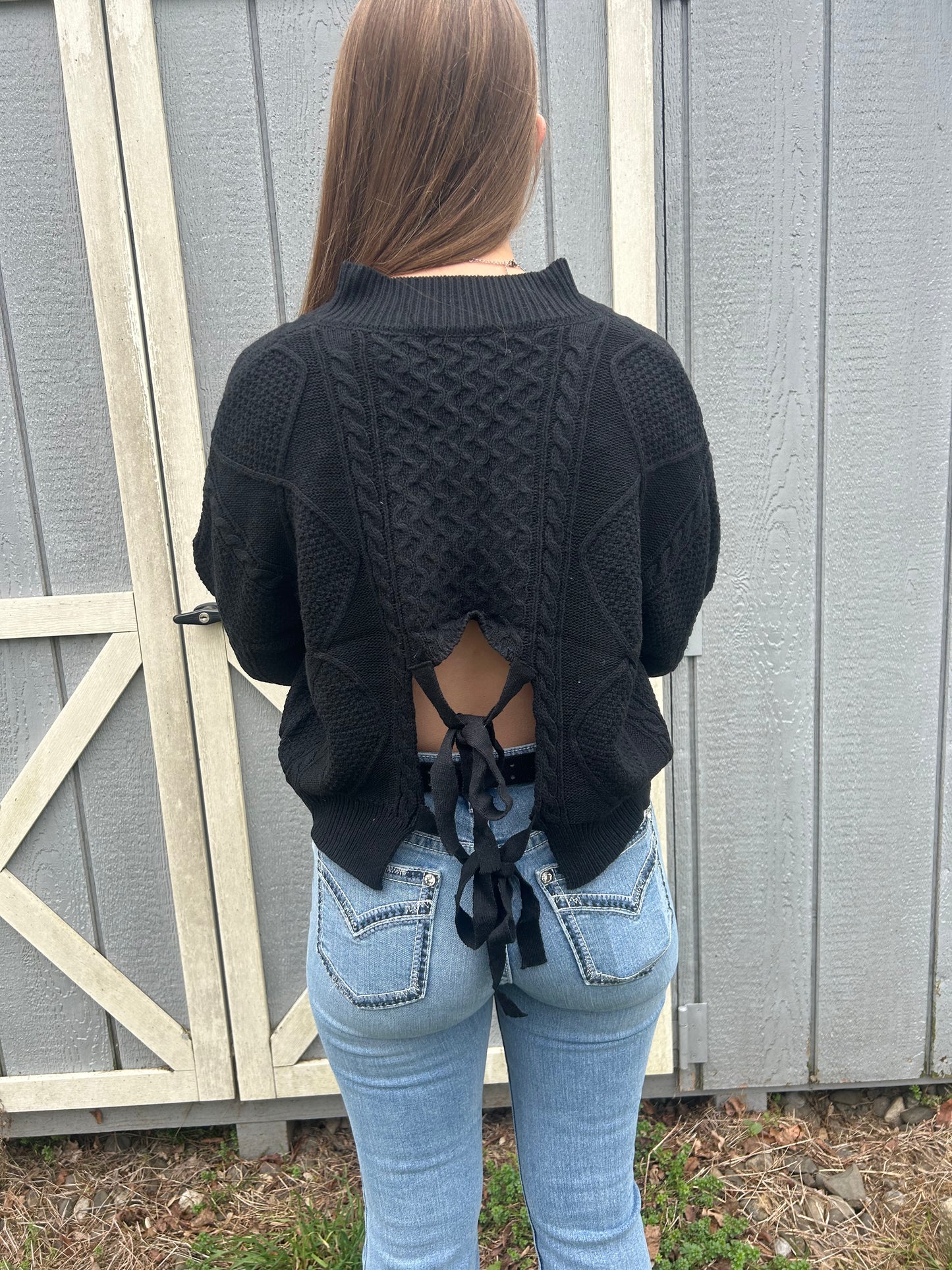 Open back knit sweater