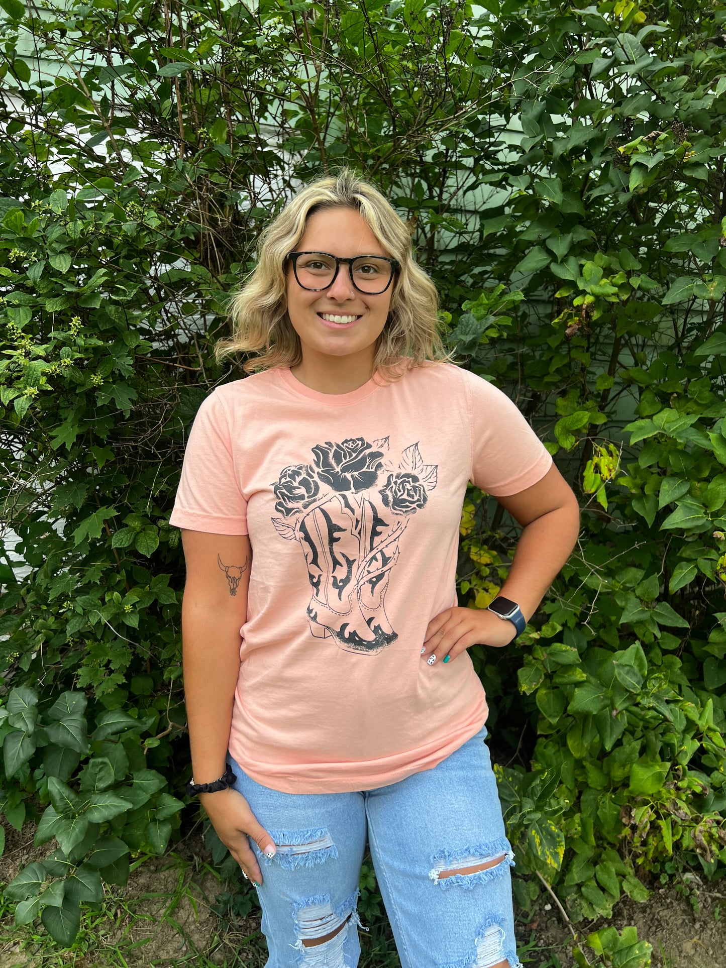 boots and roses graphic tee