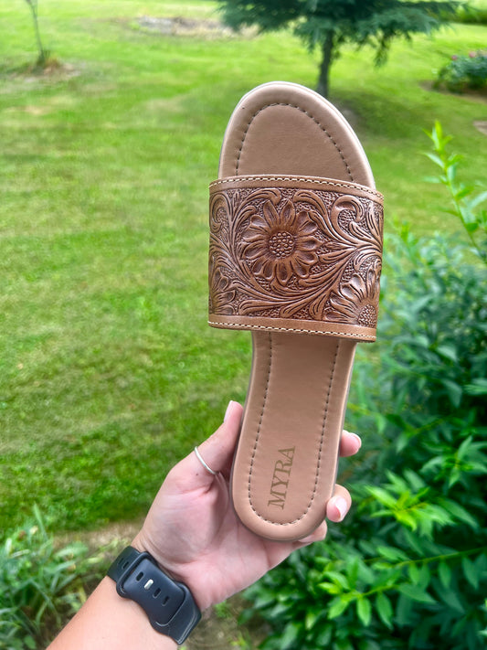 sunflower western tooled sandals