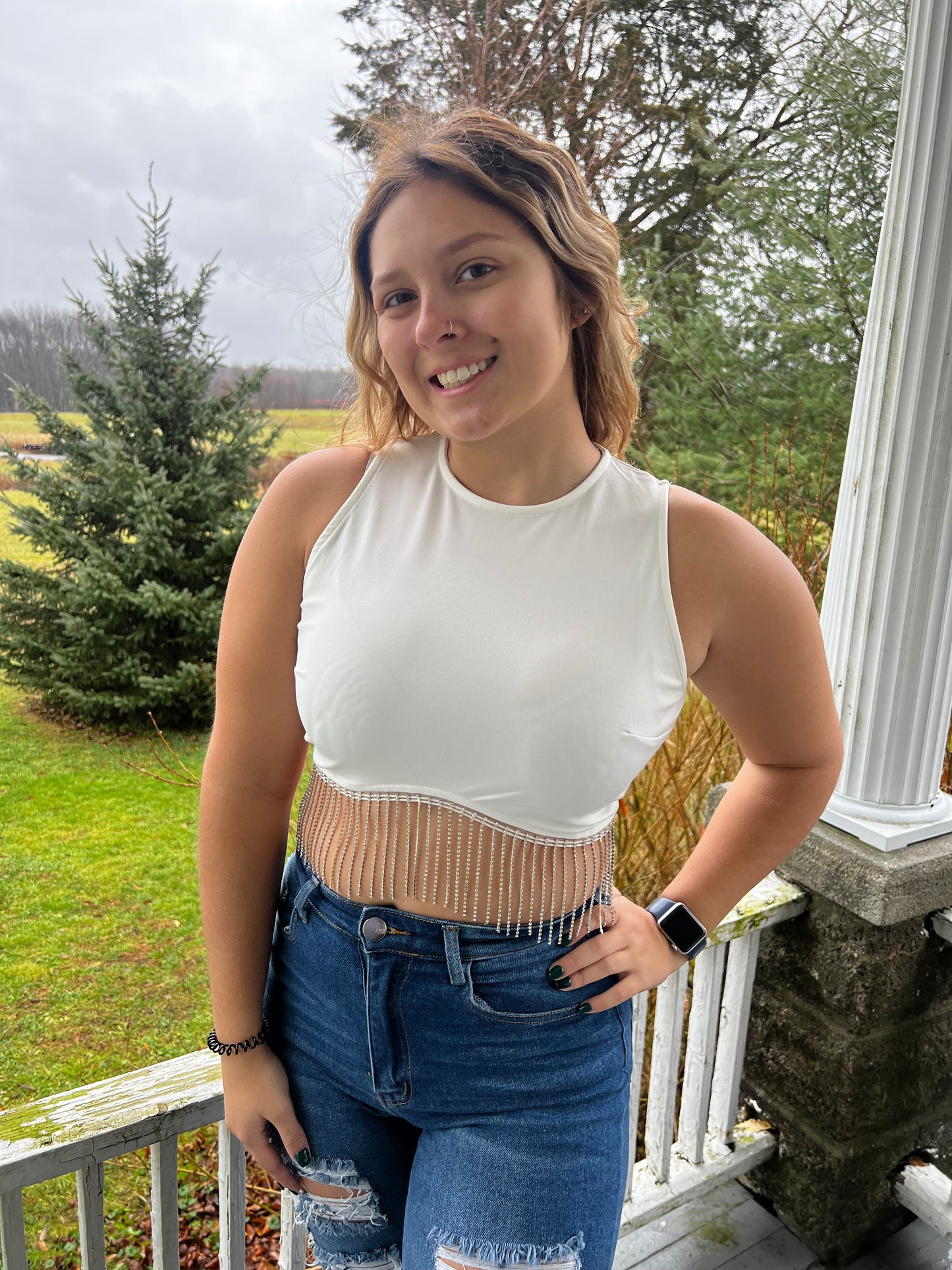 rhinestone fringe crop tank