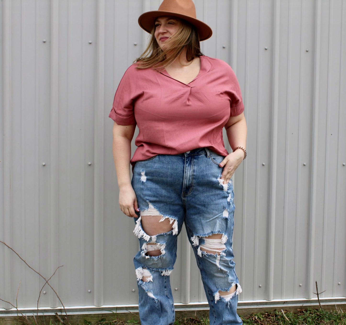 PLUS size high rise destroyed jeans