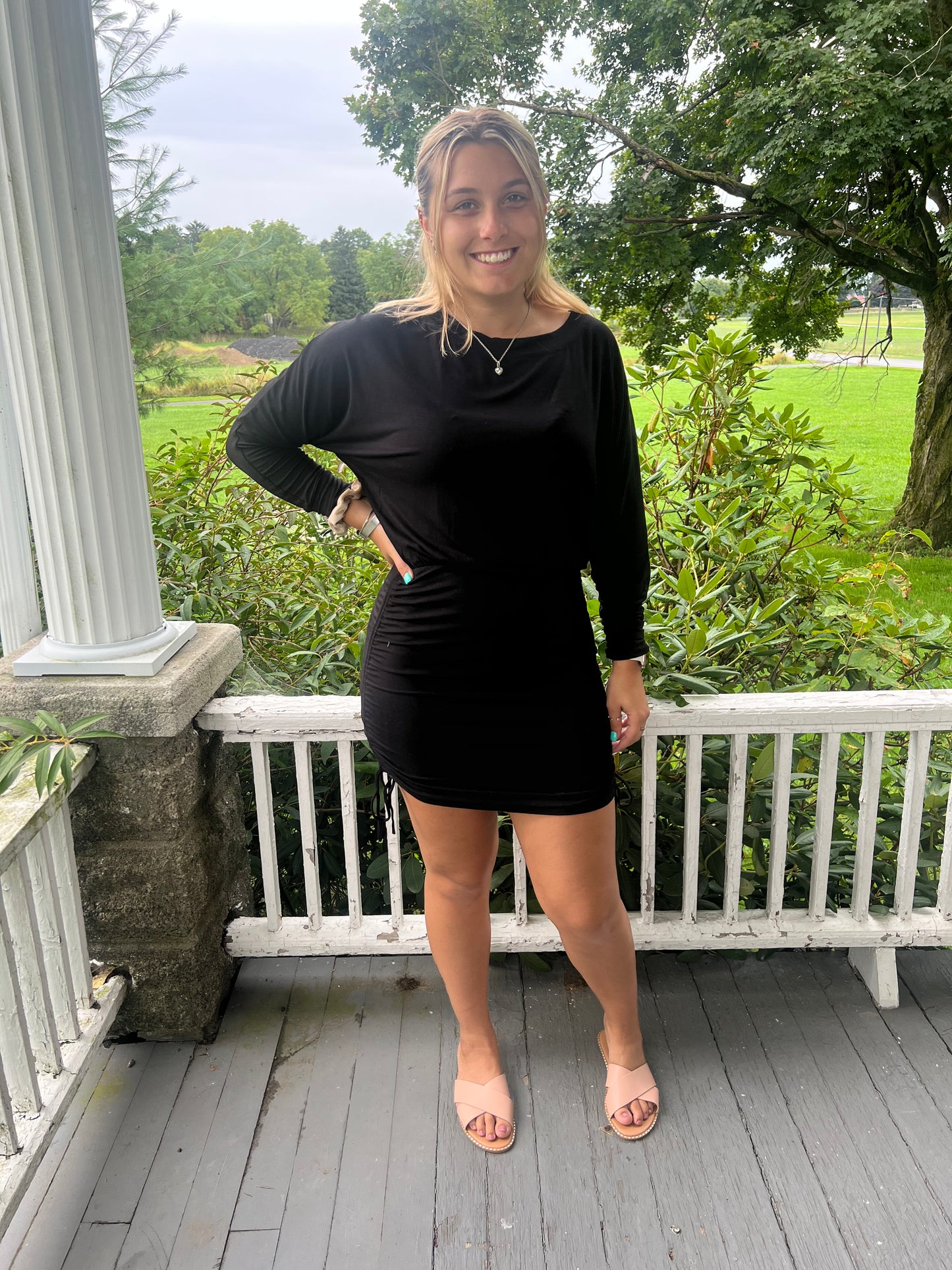 Black side ruched dress