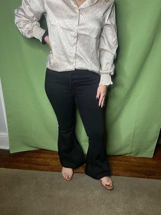 kancan black buttonfly flare jeans