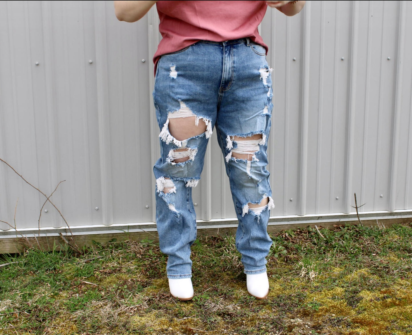 PLUS size high rise destroyed jeans