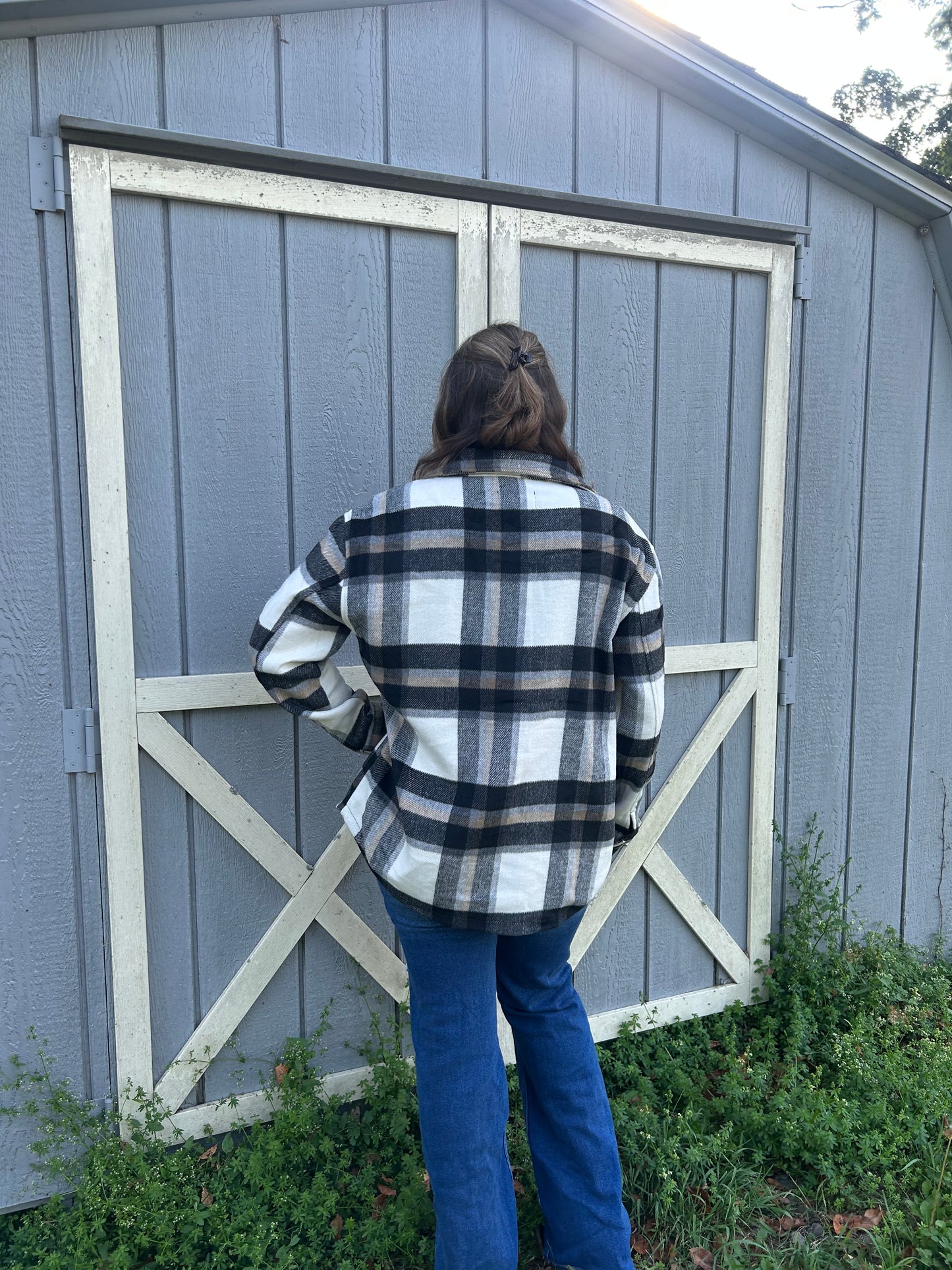 see ya cowboy plaid shacket