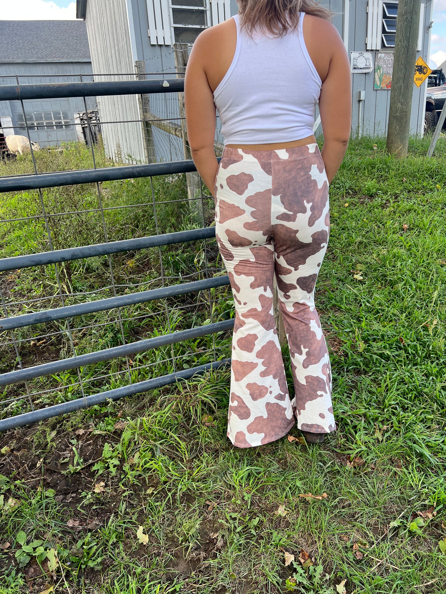 Mocha cow print bell bottoms