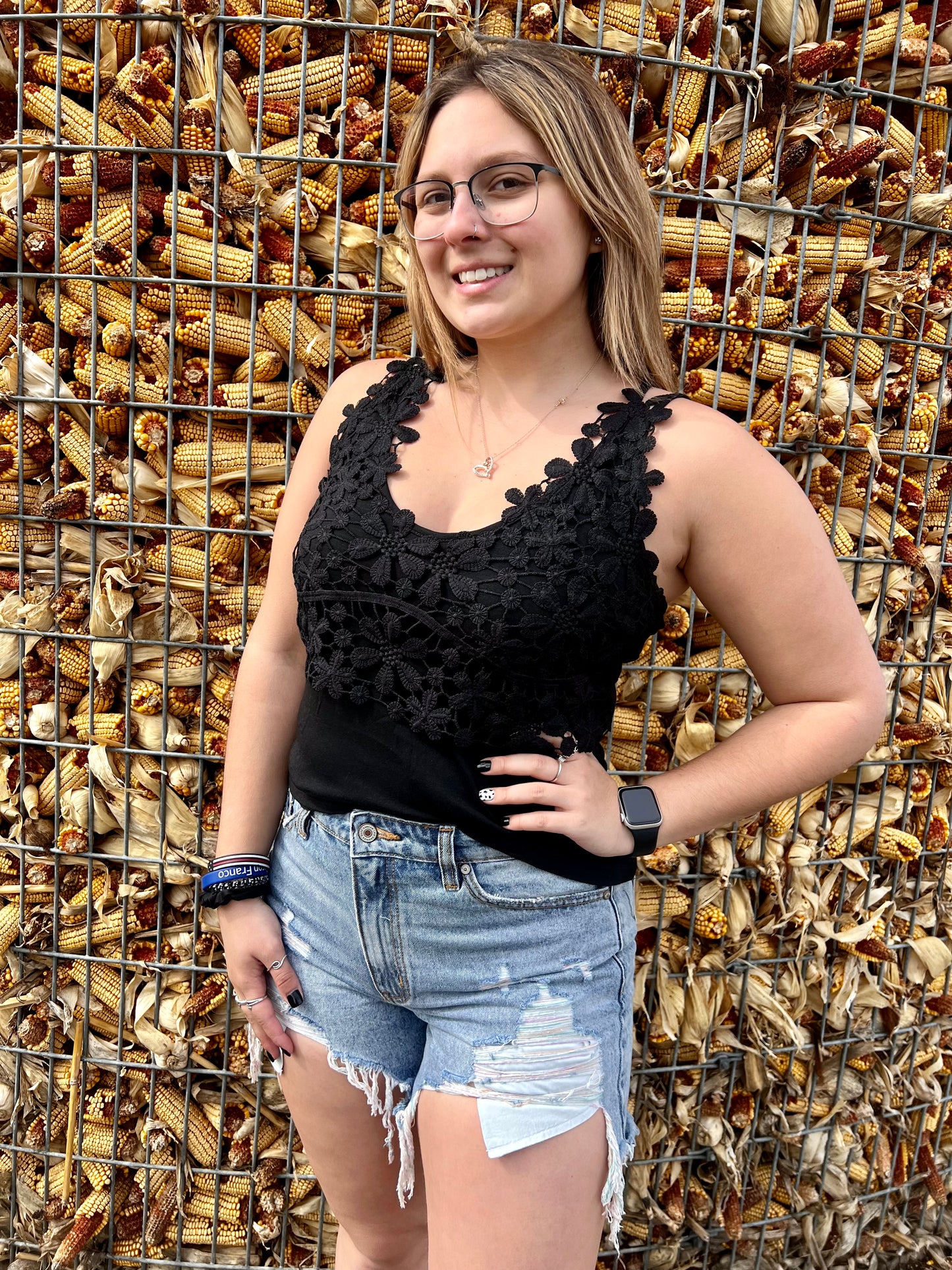 Black lace overlay tank