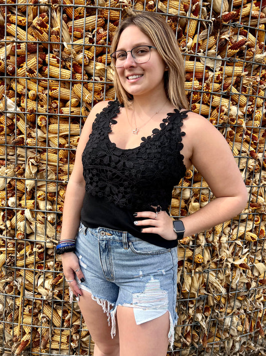 Black lace overlay tank