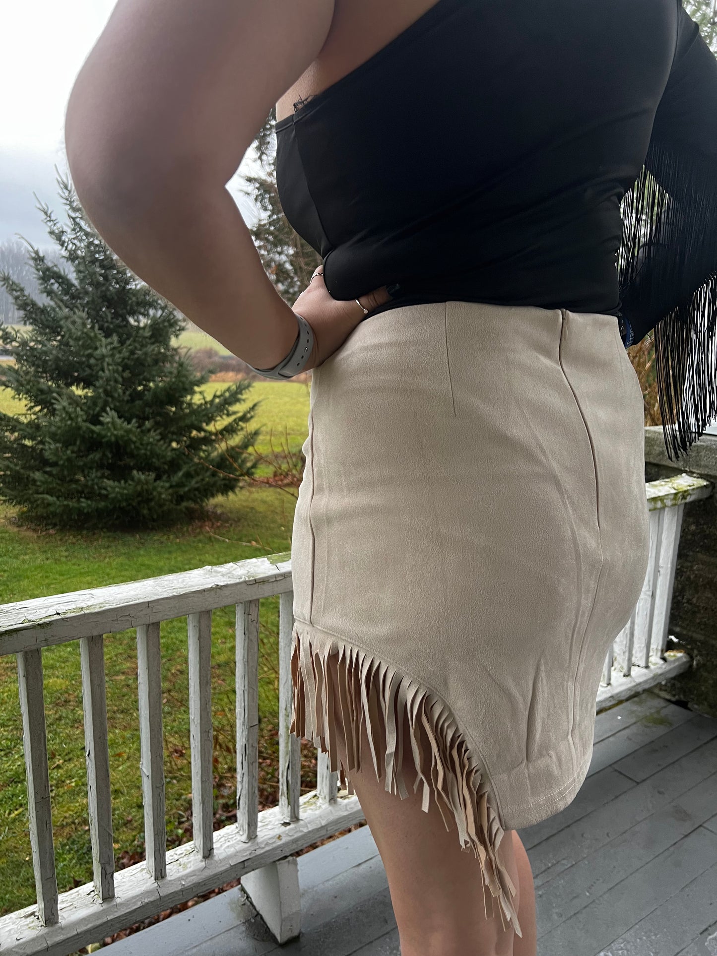 fringe mini skirt