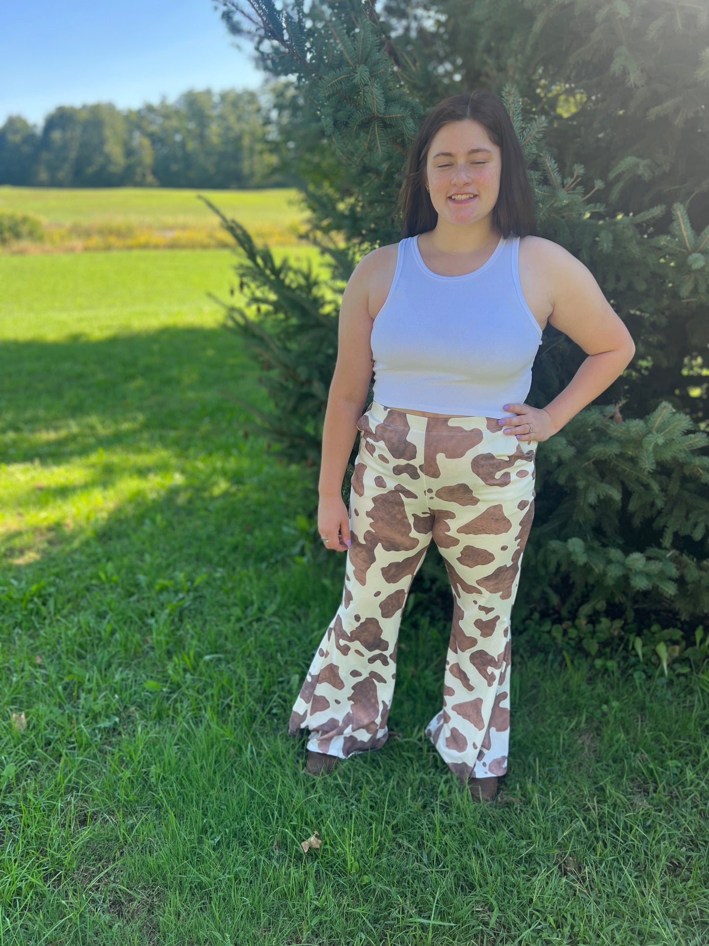 Mocha cow print bell bottoms