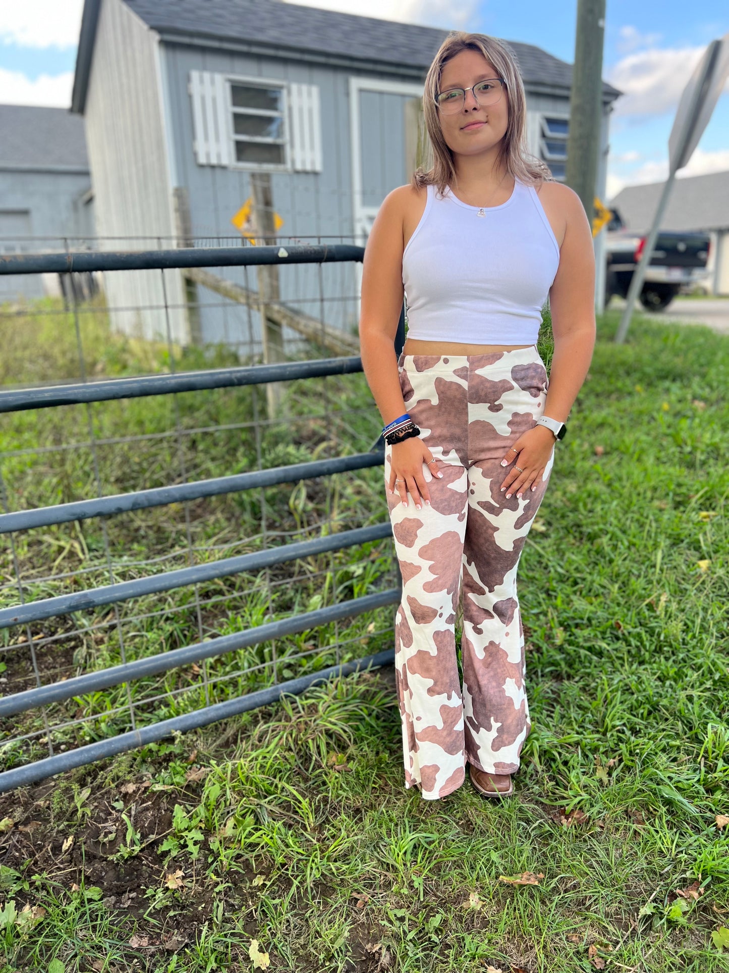 Mocha cow print bell bottoms