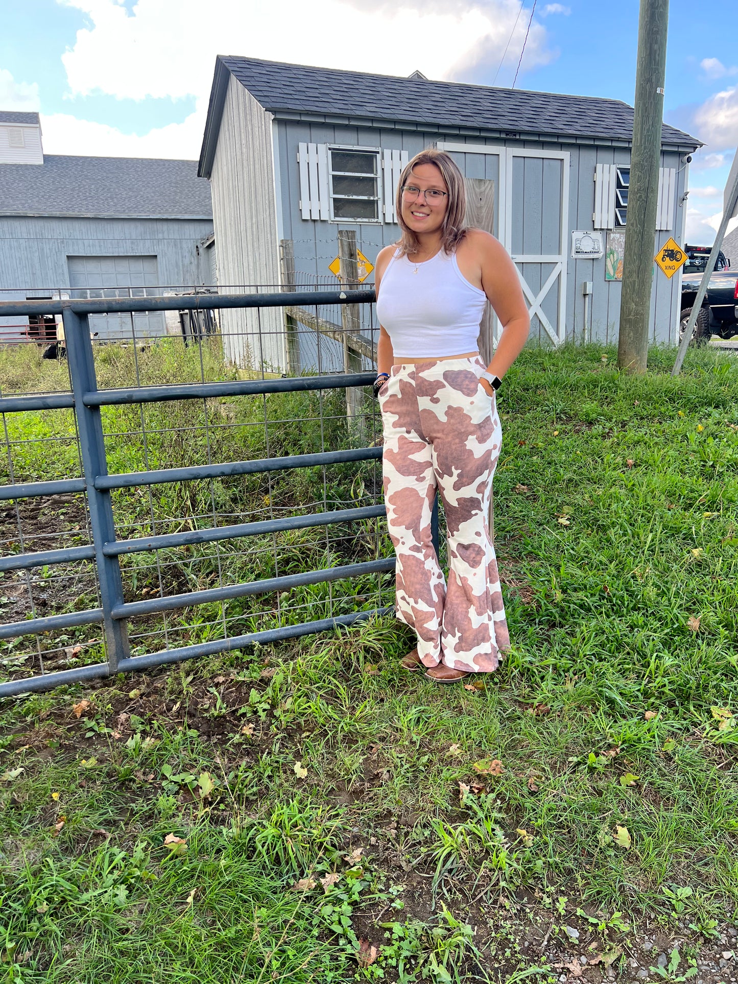 Mocha cow print bell bottoms